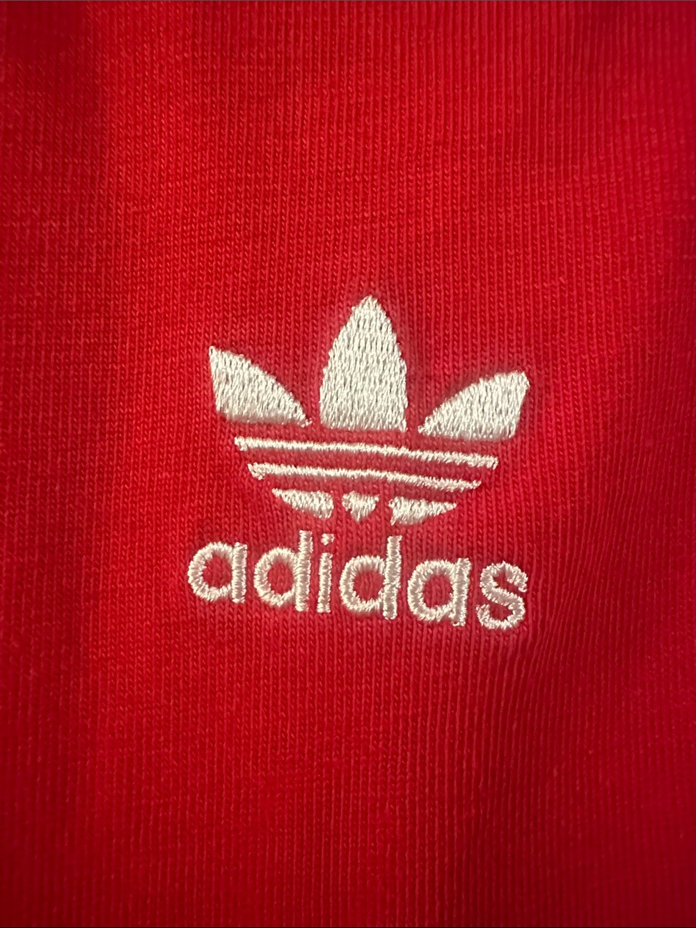 adidas Red Short Sleeve Womens Tee with White Trefoil - Picture 3 of 3